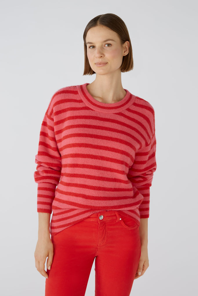 Oui Red/Pink Round Neck Stripe Wool Jumper