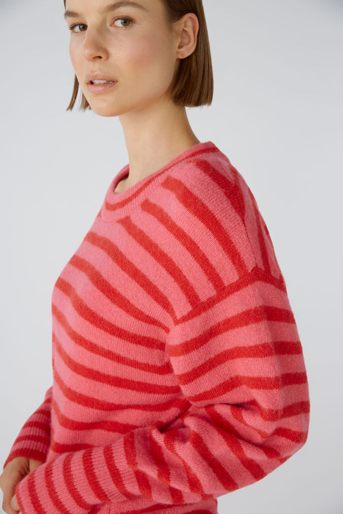 Oui Red/Pink Striped Wool Casual Ladies Jumper