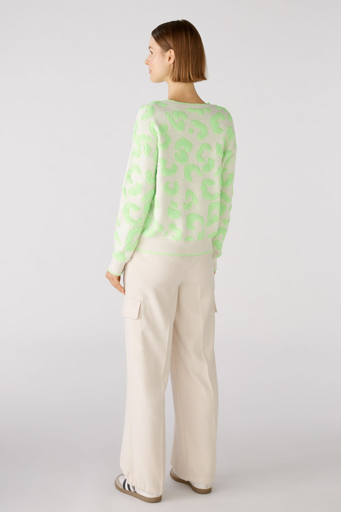  Oui Lime Jacquard Leo Print Jumper From The Back