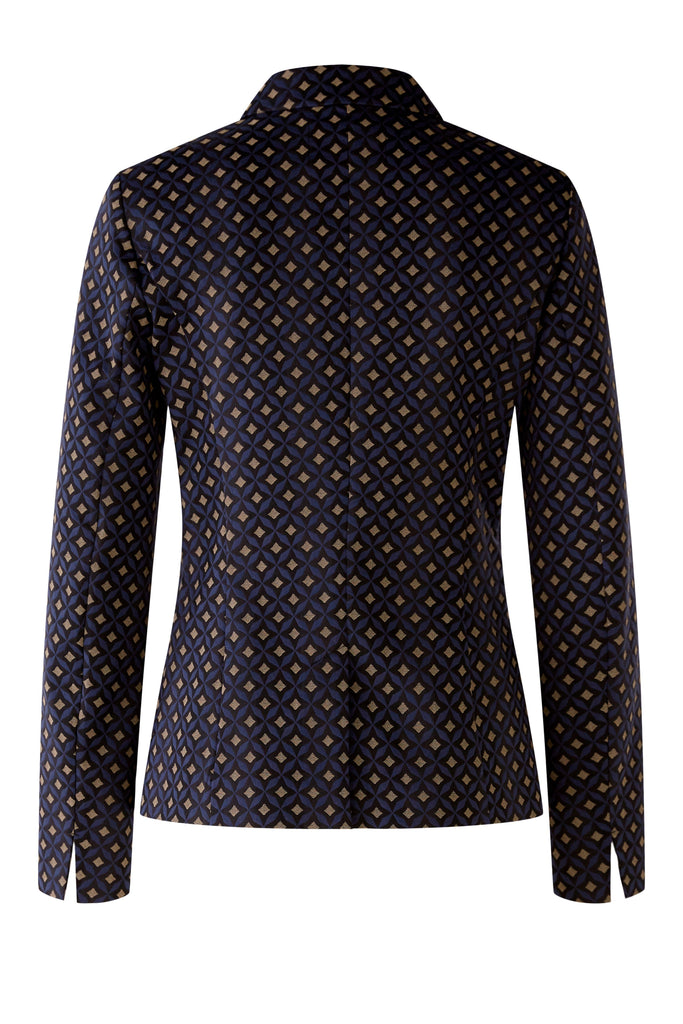 Oui Navy Diamond Square Print Blazer For Women 