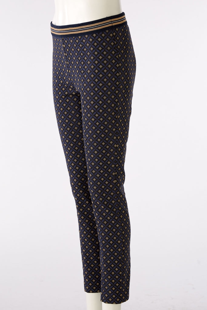 Oui Navy Diamond Square Print Trousers