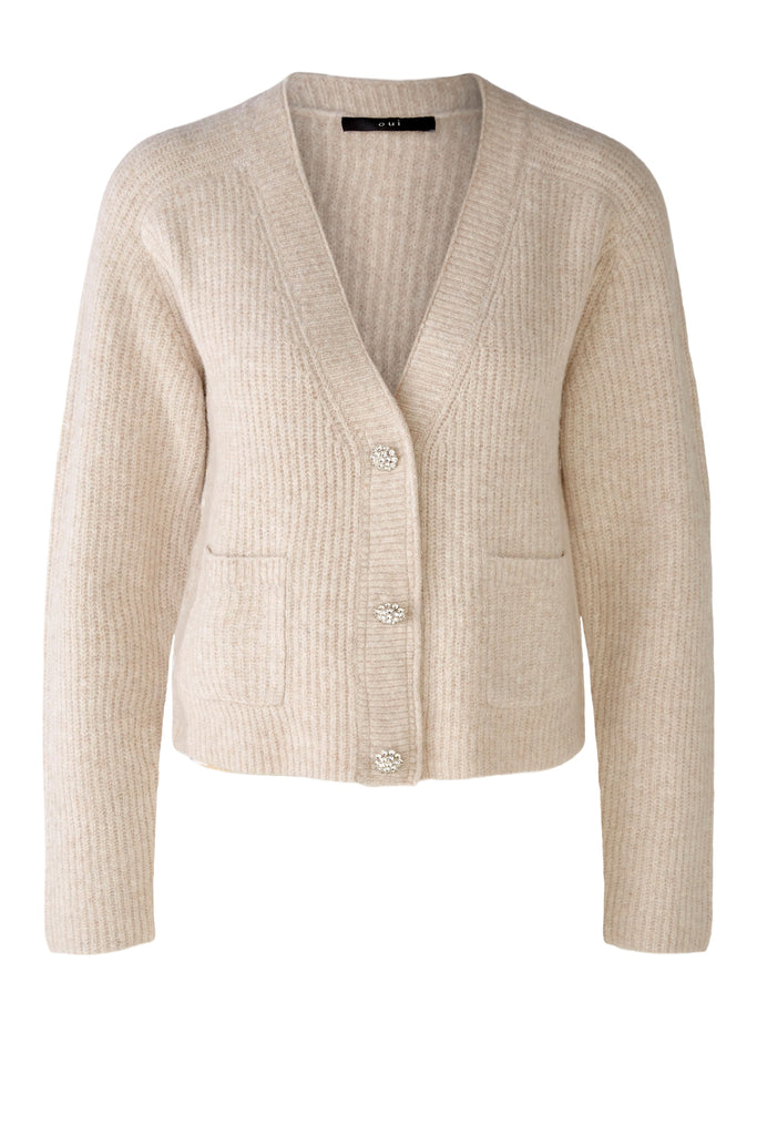 Oui Knitted Patch Pocket Cardigan In Beige