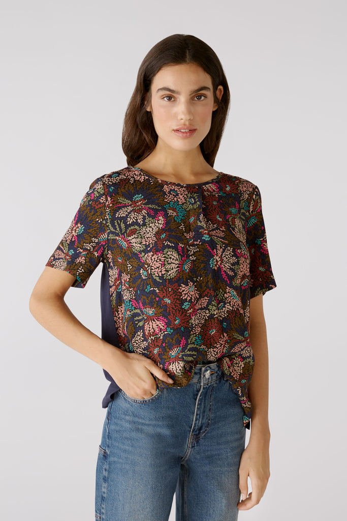 Oui Bronze Abstract Floral Print Top