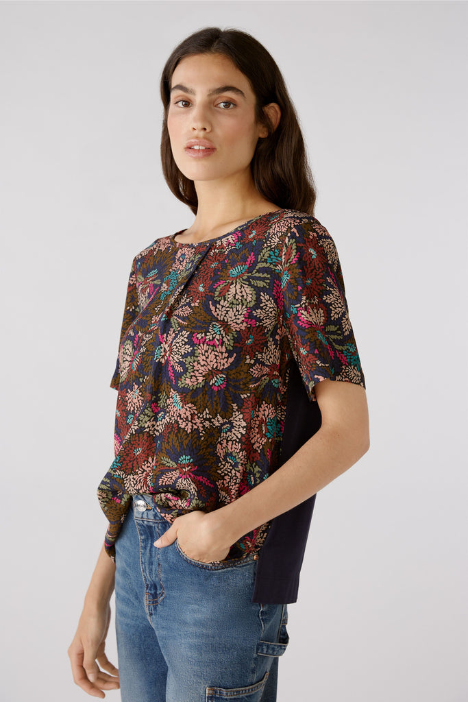 Oui Bronze Abstract Floral Print Half Sleeve Blouse