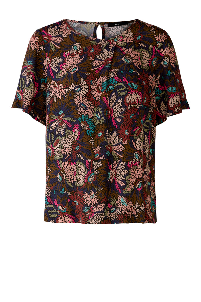 Oui Bronze Abstract Floral Print Top - Front