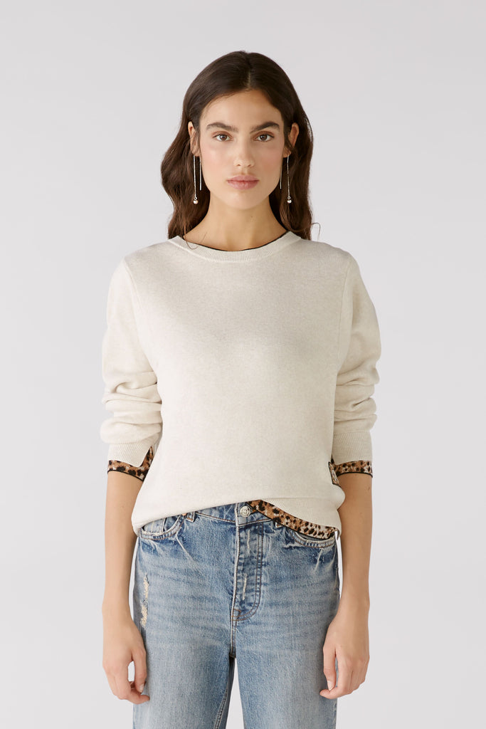 Oui Knitted Leo Detail Jumper In Cream