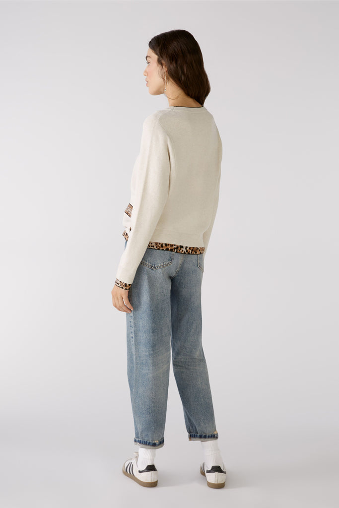 Oui Beige Knitted Leo Trim Jumper From Back
