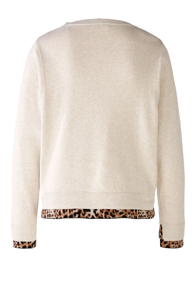 Oui Beige Knitted Leo Trim Ladies Jumper From The Back