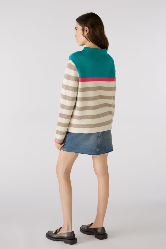 Oui Colour Block Stripe Print High Neck Jumper From Back