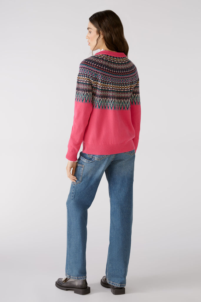 Oui Pink Norwegian Style Knitted Jumper - Back