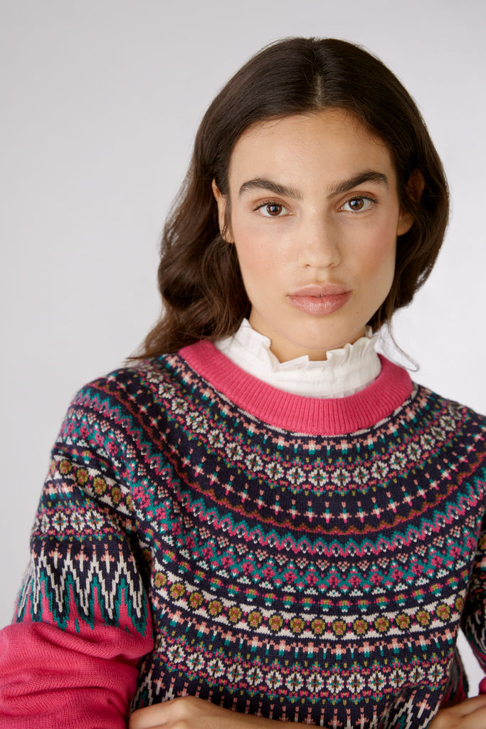 Oui Pink Norwegian Style Knitted Sweater