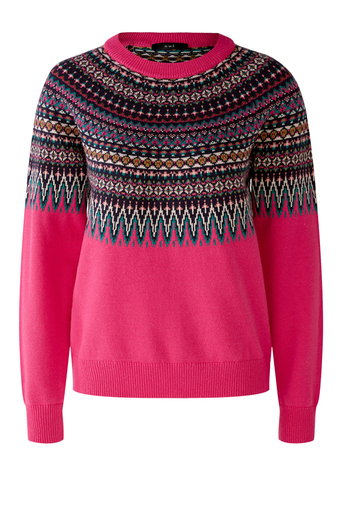 Oui Pink Norwegian Style Knitted Jumper Front
