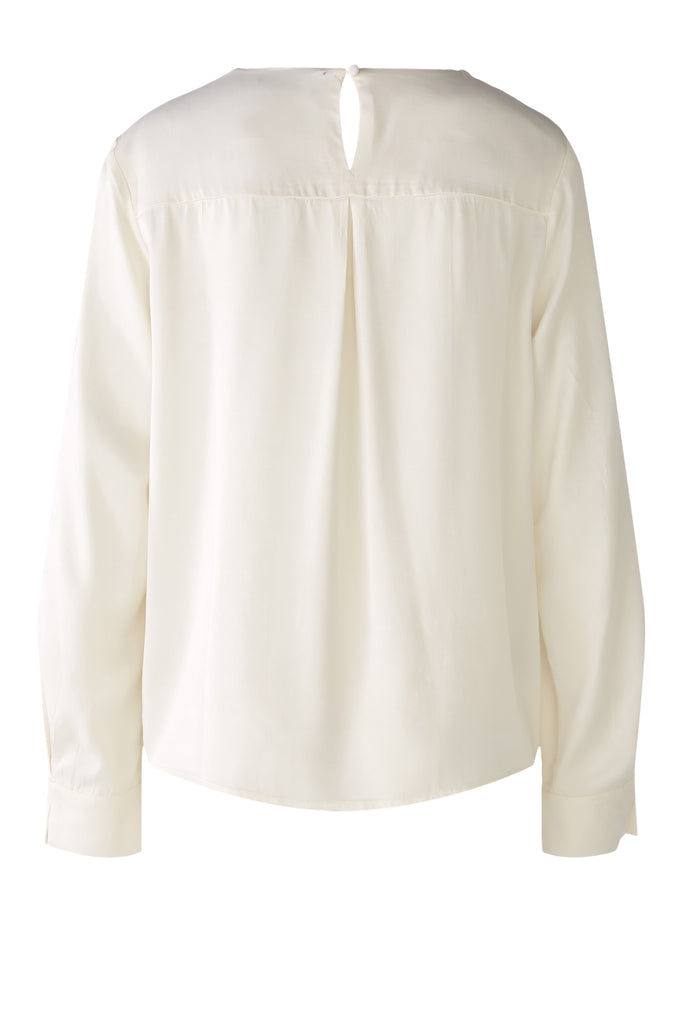 Oui Plain Long Sleeved Satin Blouse From Back