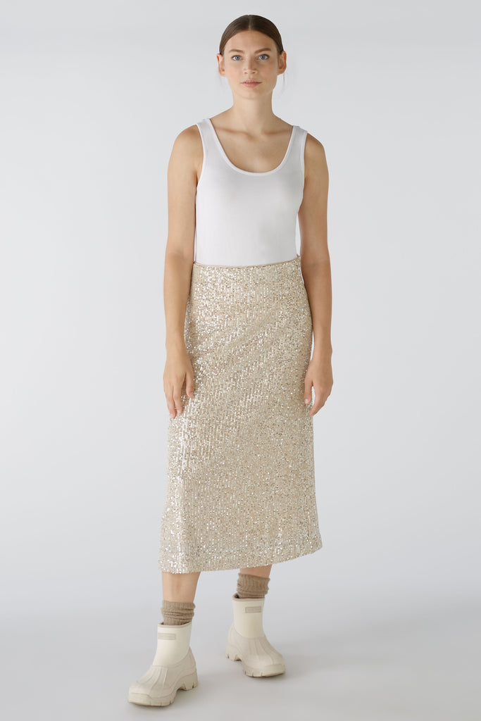 Oui Champagne Sequin Midi Skirt