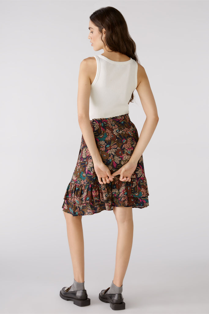 Oui Tiered Abstract Floral Print Knee Length Skirt From Back