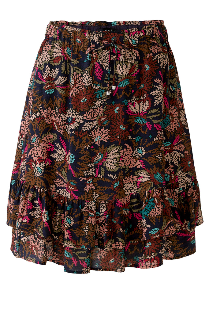 Oui Tiered Abstract Floral Print Knee Length Skirt