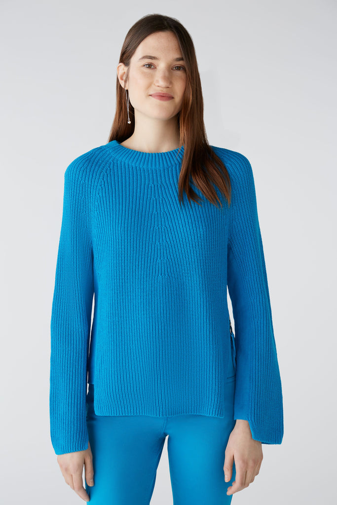 Oui Blue Ribbed Knit Jumper With Zips