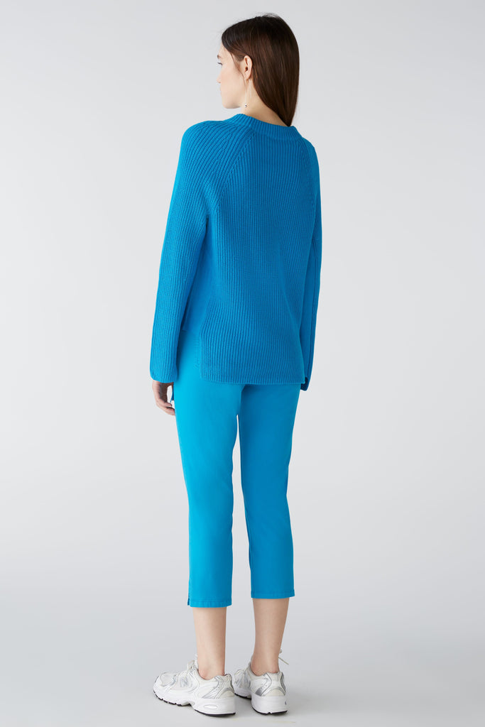 Oui Ribbed Knit Zip Jumper In Turquoise from Back