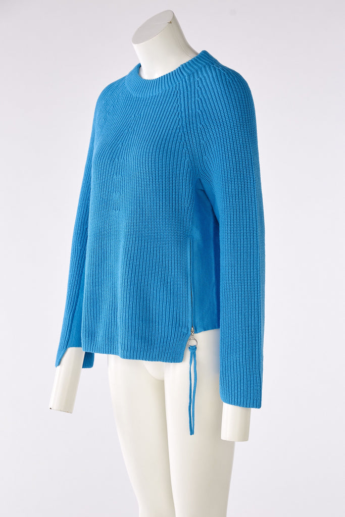 Oui Ribbed Knit Zip Jumper In Turquoise