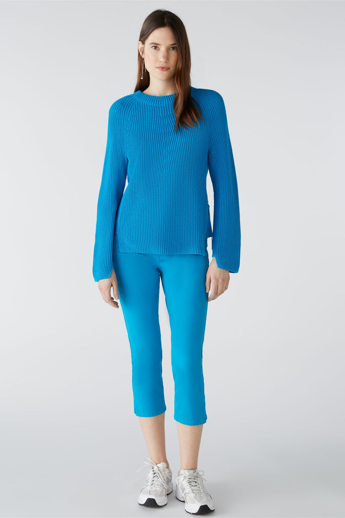 Oui Ribbed Chunky Knit Zip Jumper In Turquoise