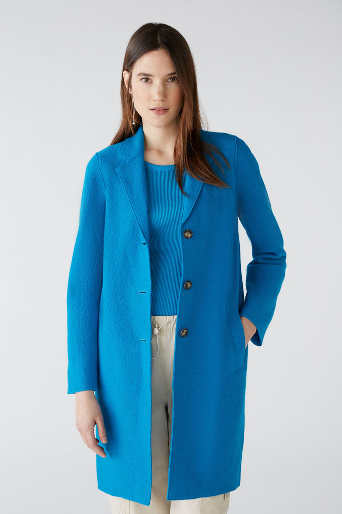 Oui Mayson Turquoise Classic Cut Boiled Wool Coat