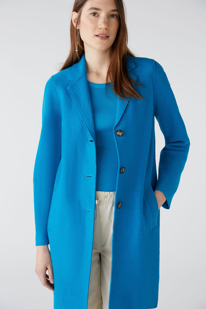 Oui Mayson Turquoise Blue Classic Cut Boiled Wool Coat