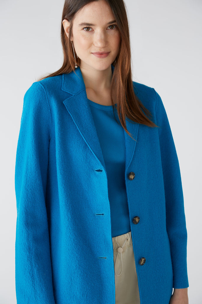 Oui Mayson Classic Cut Boiled Wool Coat In Turquoise