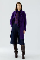 Oui Mayson classic wool coat styled with navy trousers