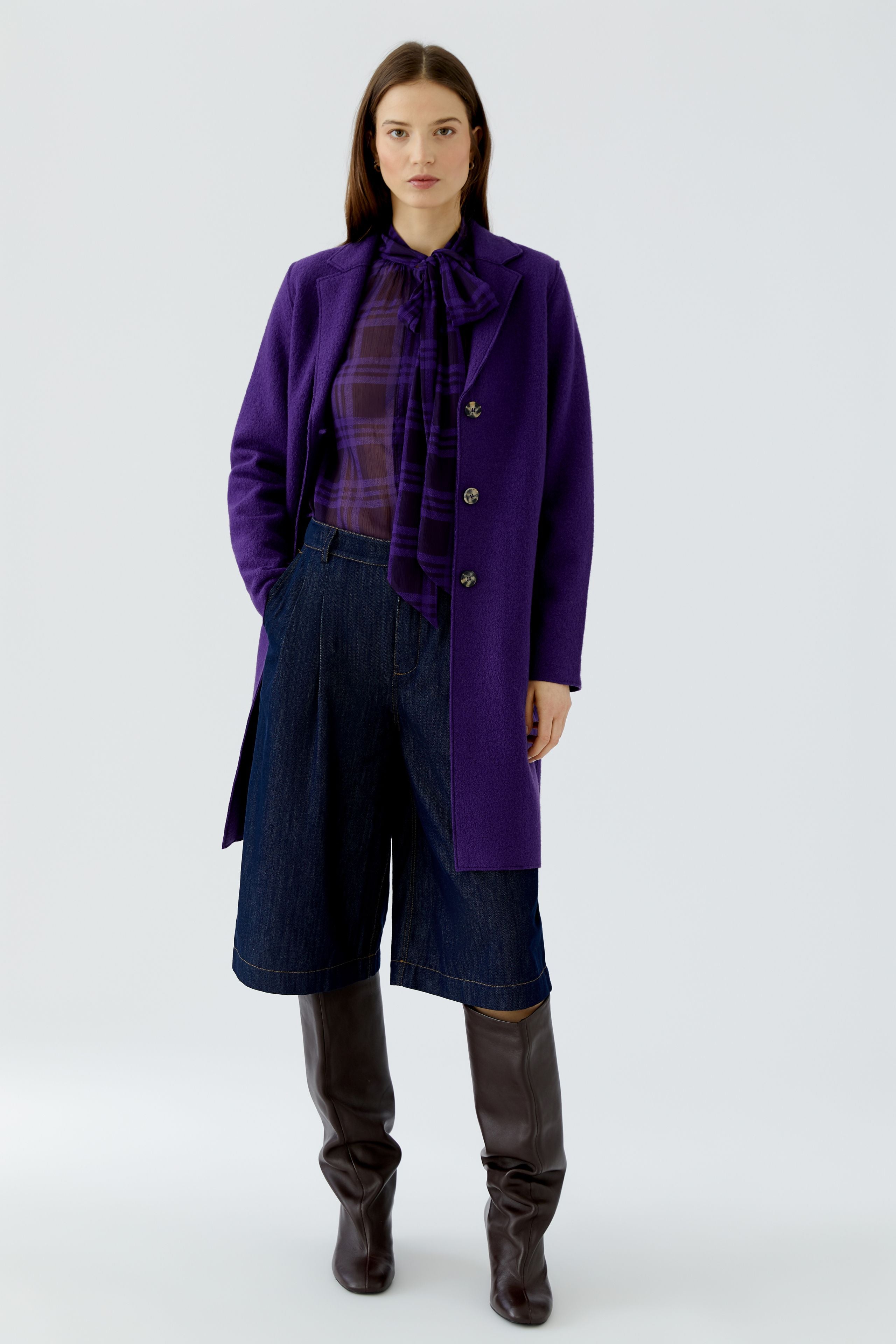 Oui Mayson classic wool coat styled with navy trousers