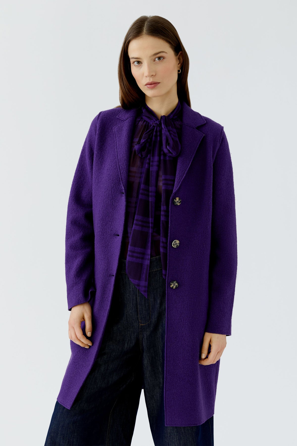     Oui Mayson royal purple boiled wool coat front view