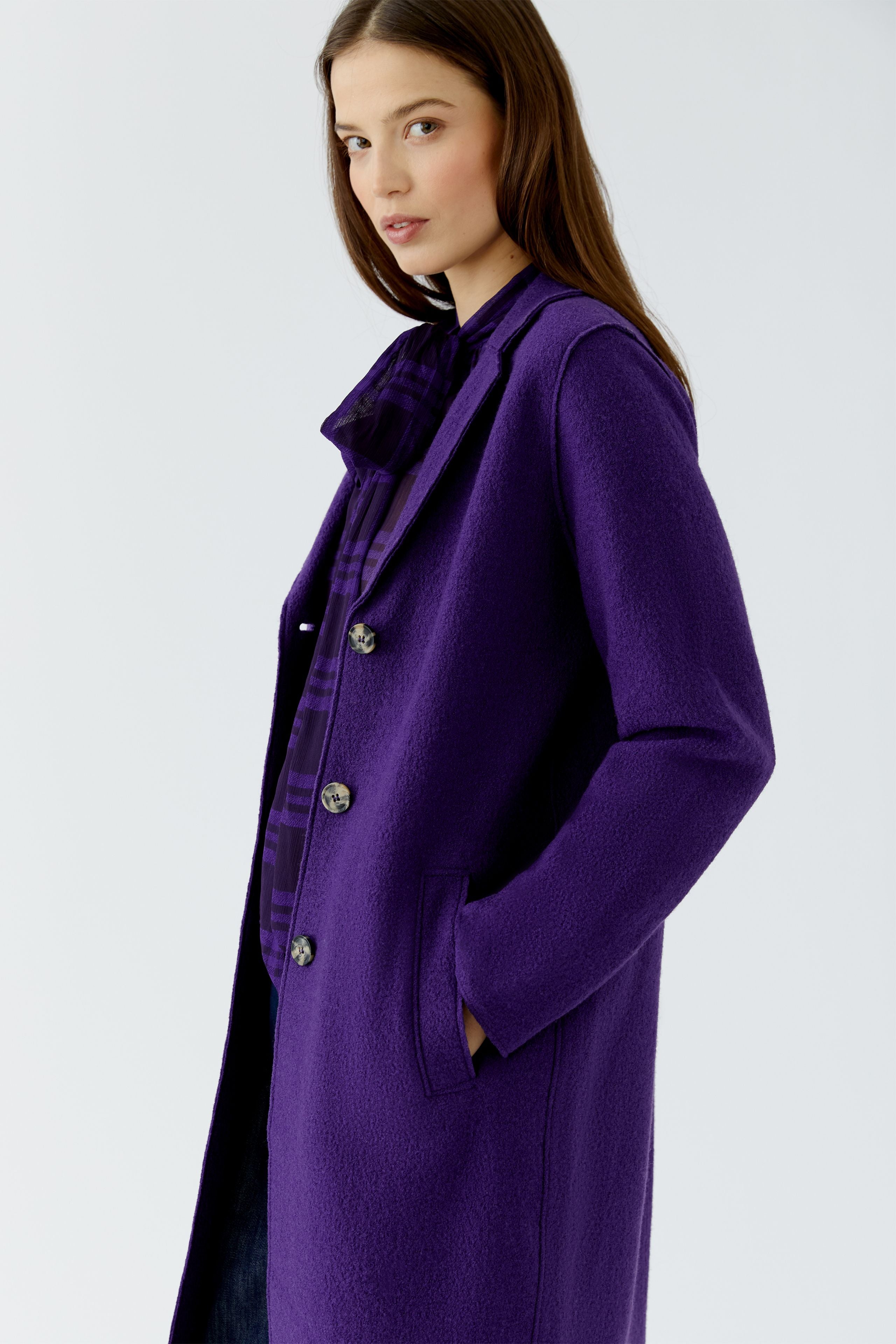 Oui royal purple single-breasted wool coat side view