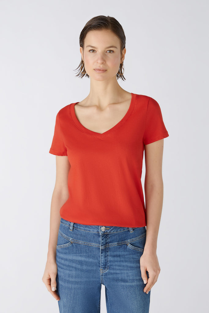 Oui Basic V-Neck T-shirt In Orange