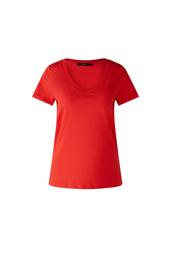 Oui Basic V-Neck Orange T-shirt 
