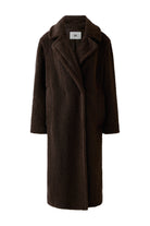 Oui brown longline teddy coat with lapel collar – front product view