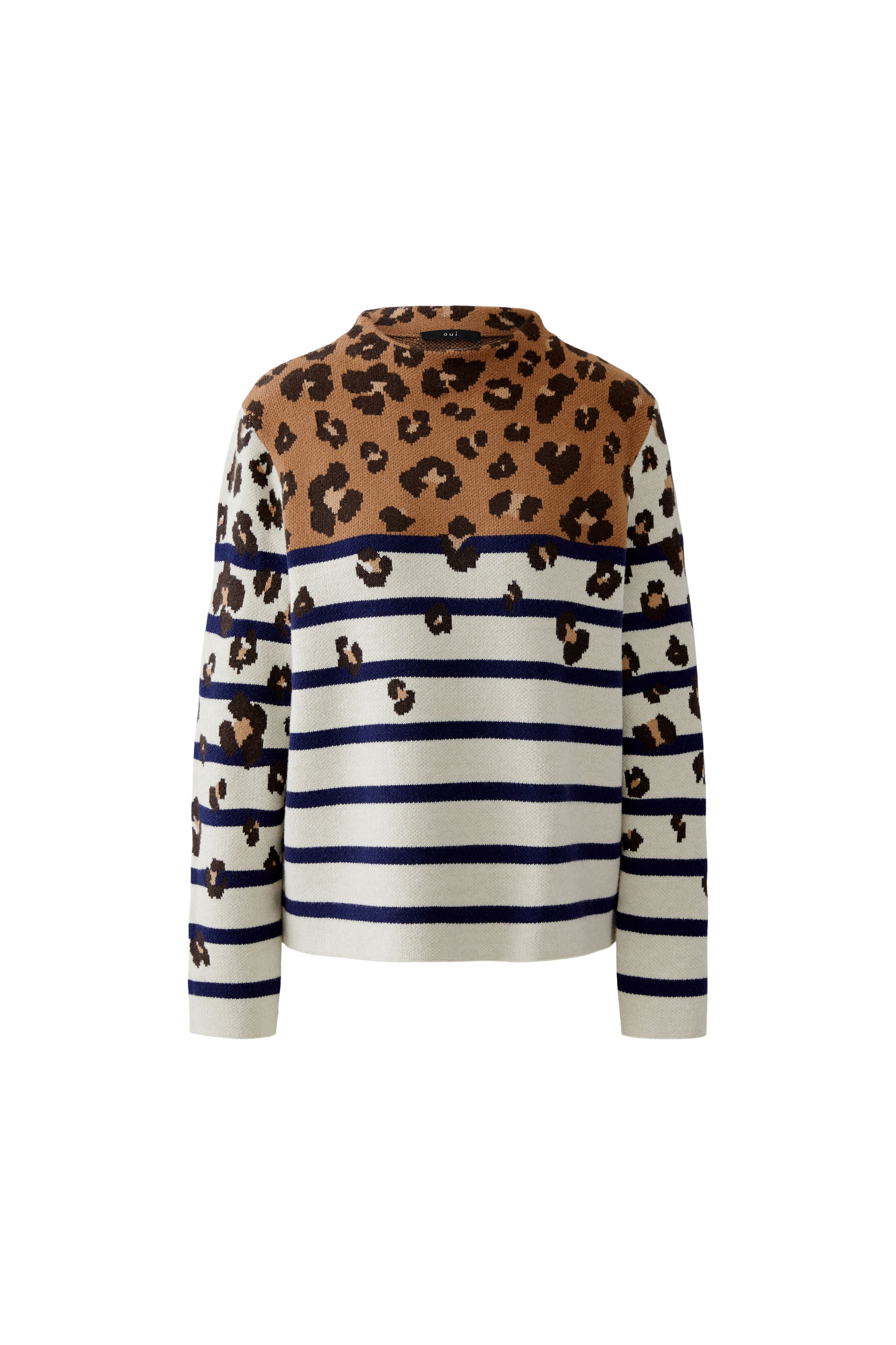 Oui Stripe Leopard Print Jumper with stripe print - back view 