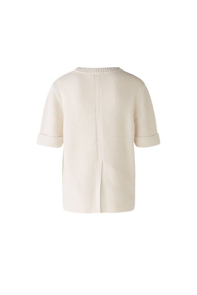 Oui Off White Ribbed Knit Short Sleeve Jumper From Back
