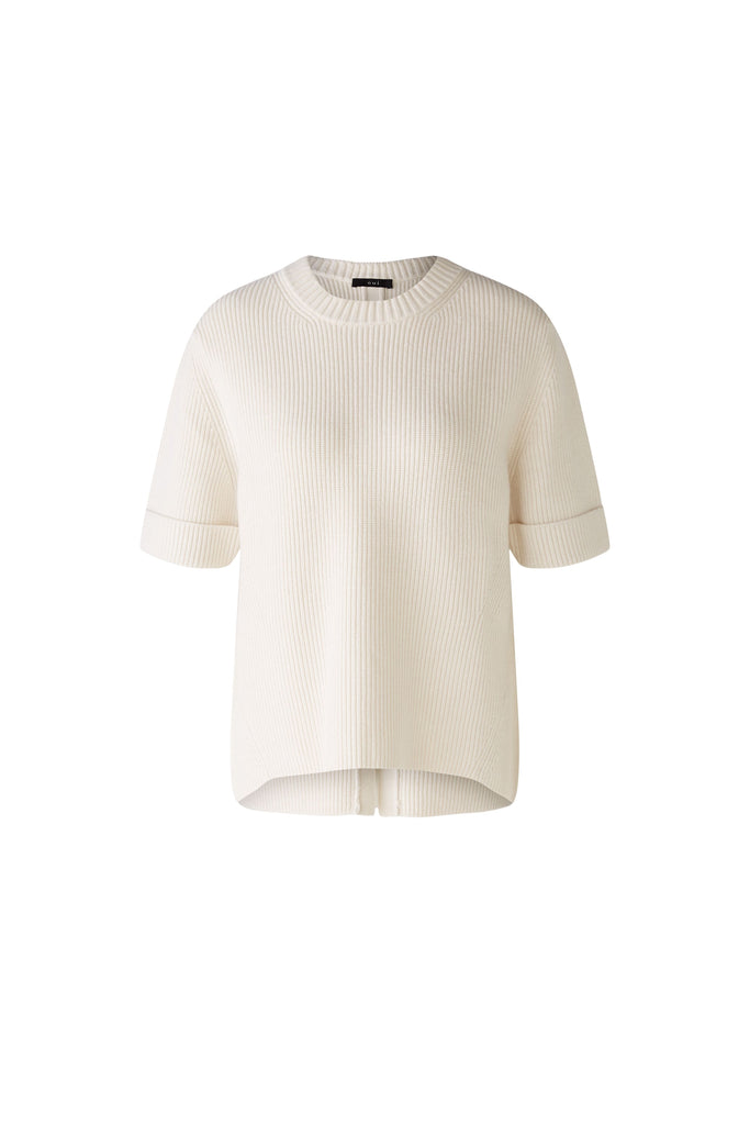 Oui Off White Ribbed Knit Short Sleeve Jumper