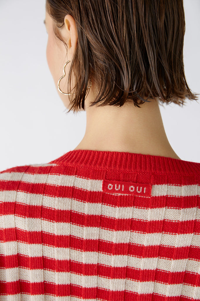 Oui Red/White Stripe Chilli Jumper Back Label