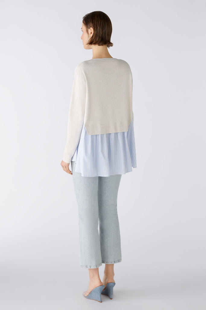 Oui Off White Cotton Jumper With Faux Shirt Hem From The Back