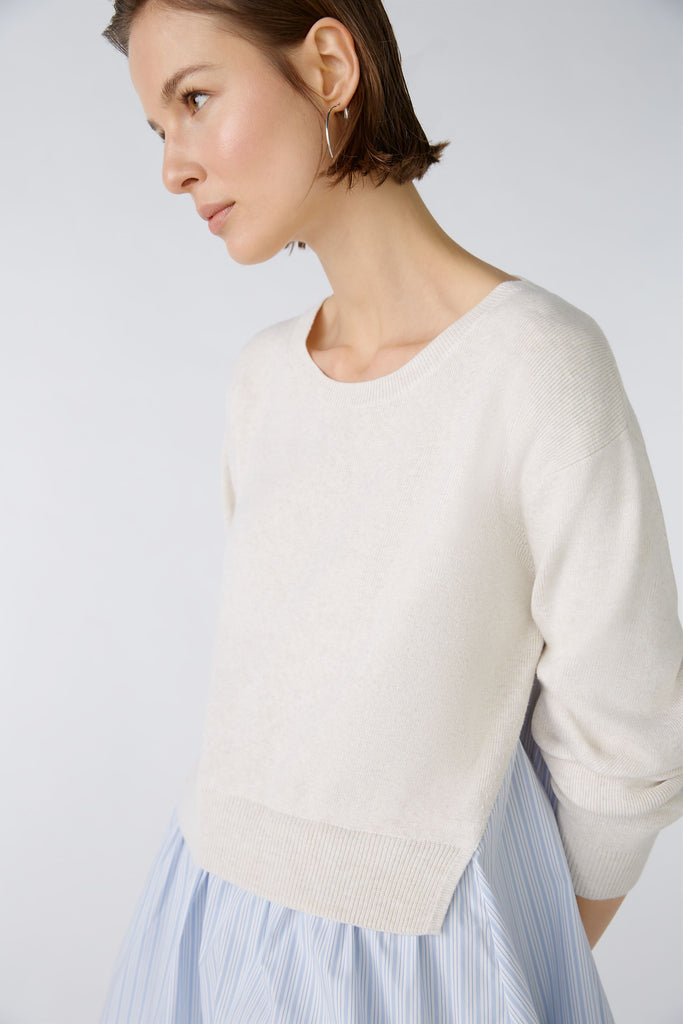 Oui Off White Cotton Jumper With Faux Shirt 