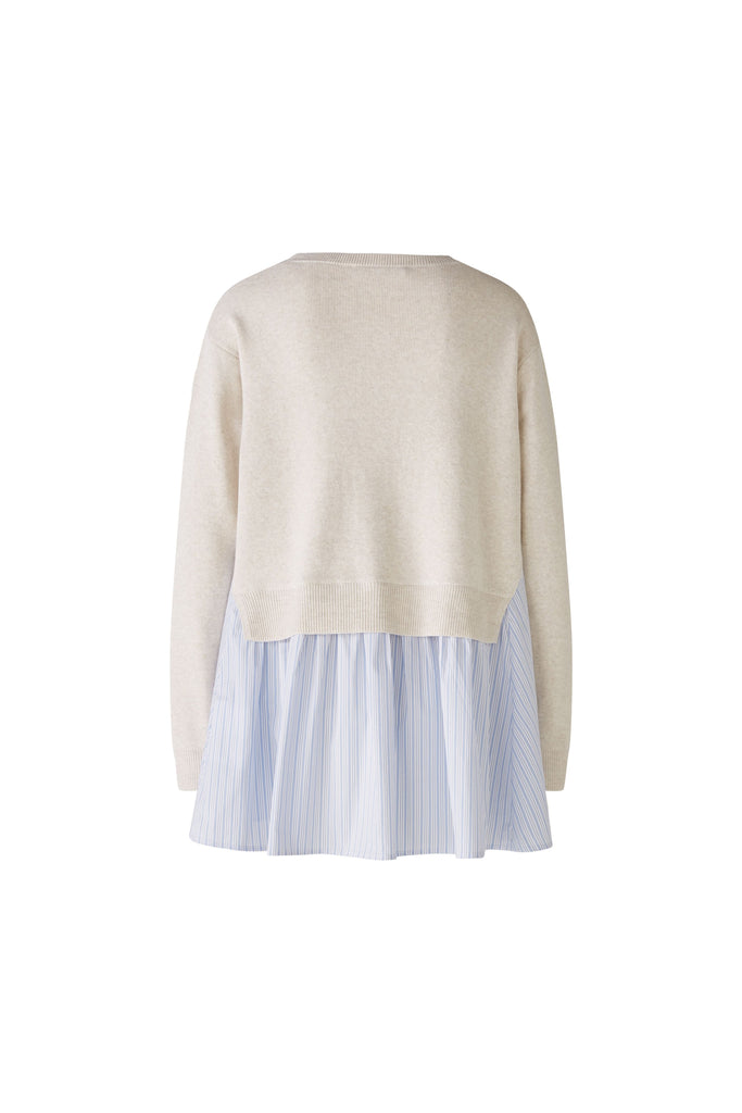 Oui Off White Cotton Jumper With Faux Shirt Hem From The Back