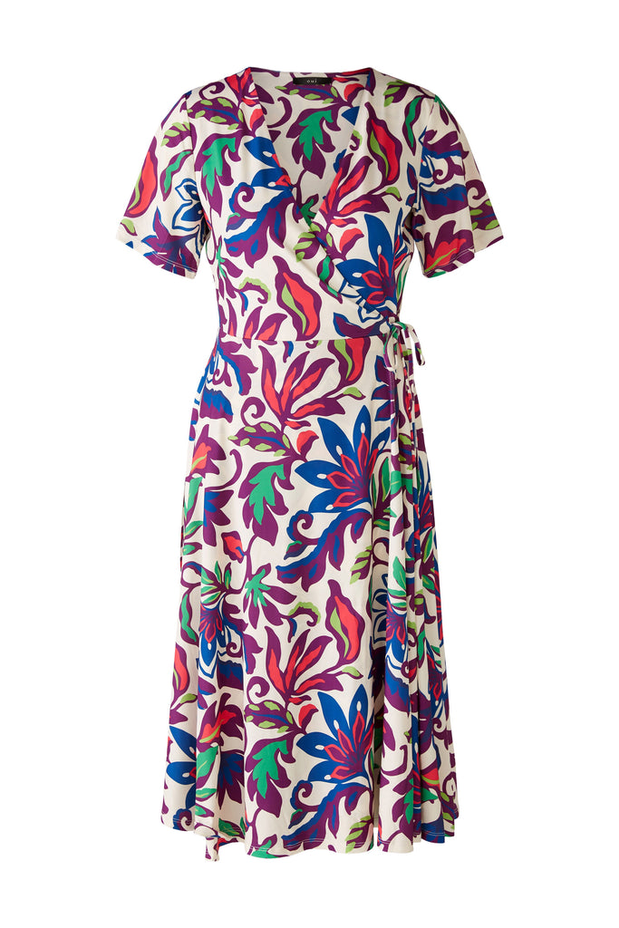 Oui Wrap Style Purple Flower Print Midi Dress