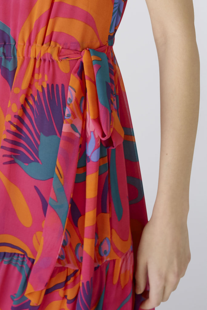 Oui Pink/Orange Abstract Floral Belted Maxi Dress