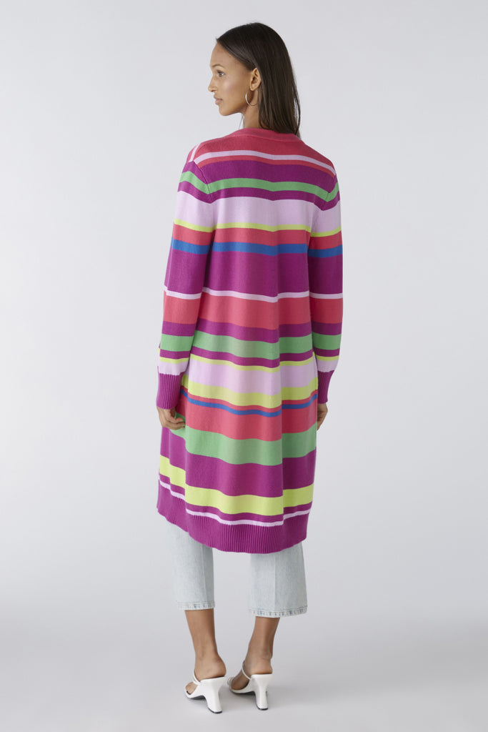 Oui Knitted Stripe Print Long Coatigan From The Back 