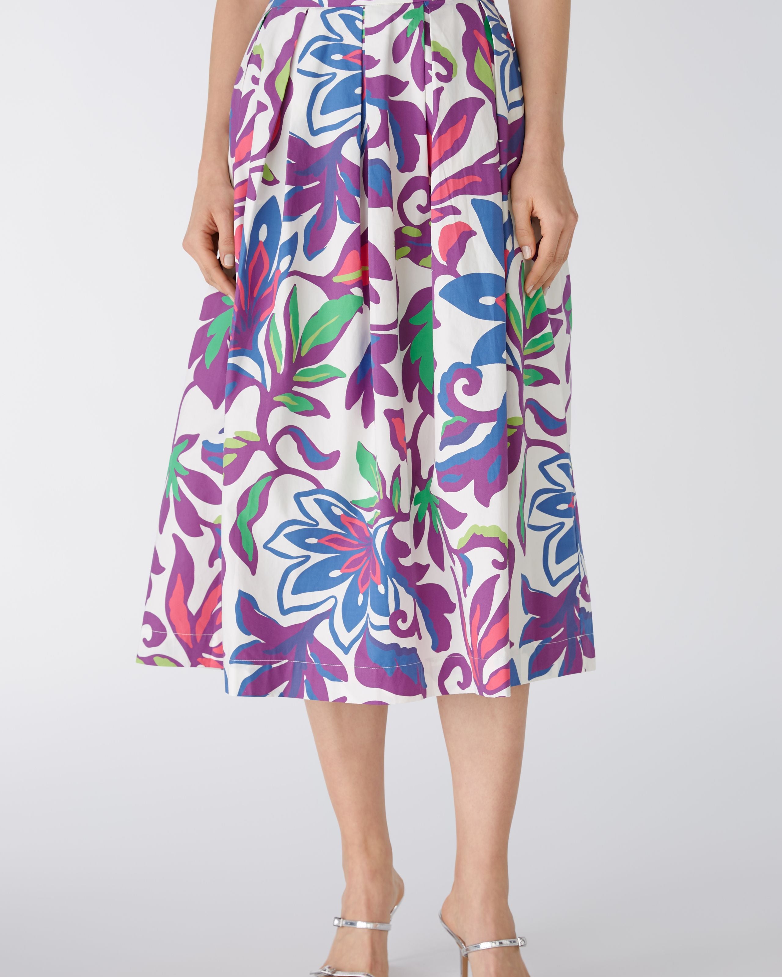 Oui Cotton Purple Print Long A-line Skirt 