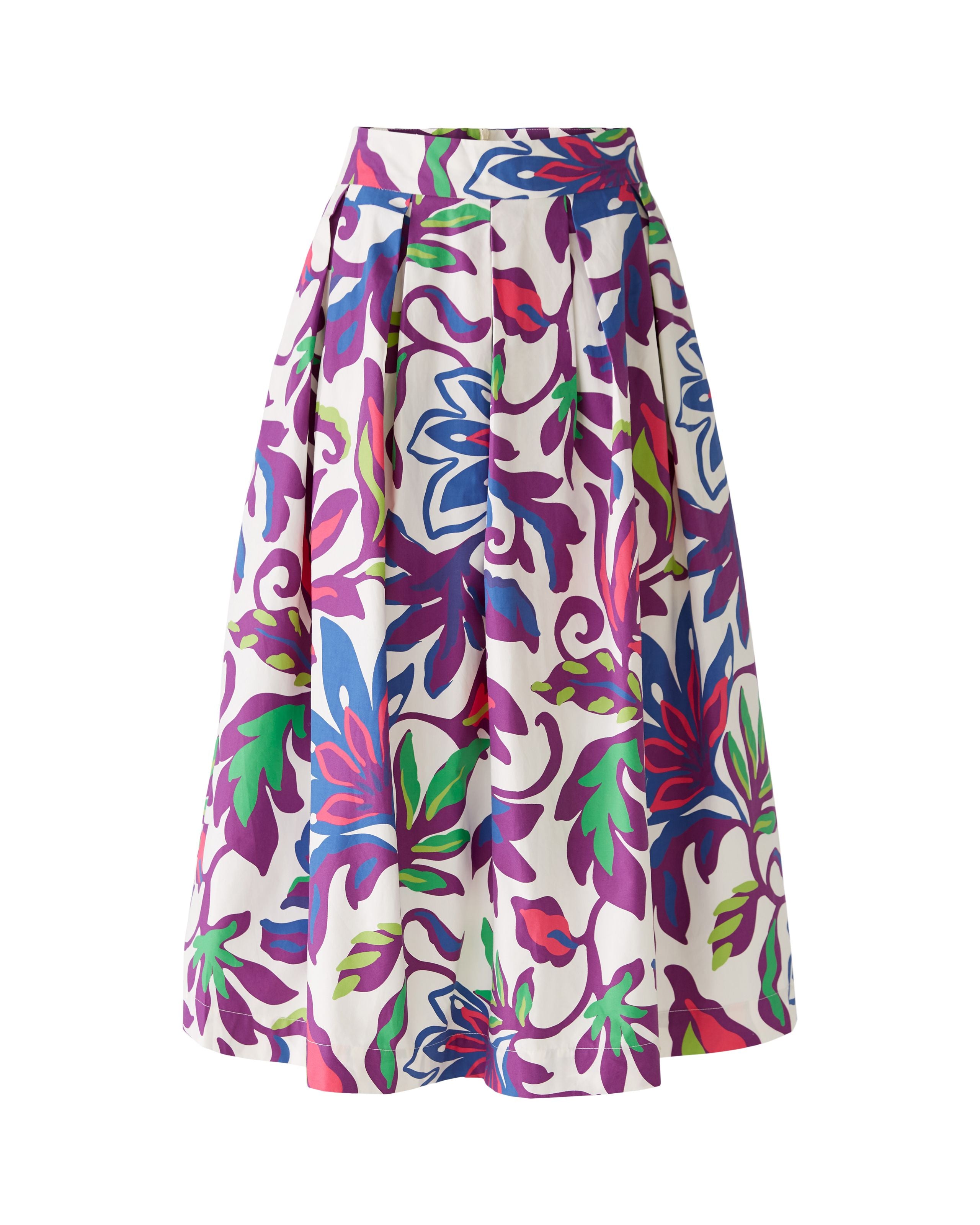 Oui Cotton Purple Print A-line Midi Skirt 