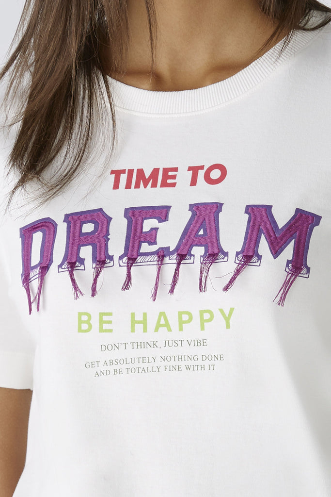 Oui White Time To Dream Slogan Funky T-shirt
