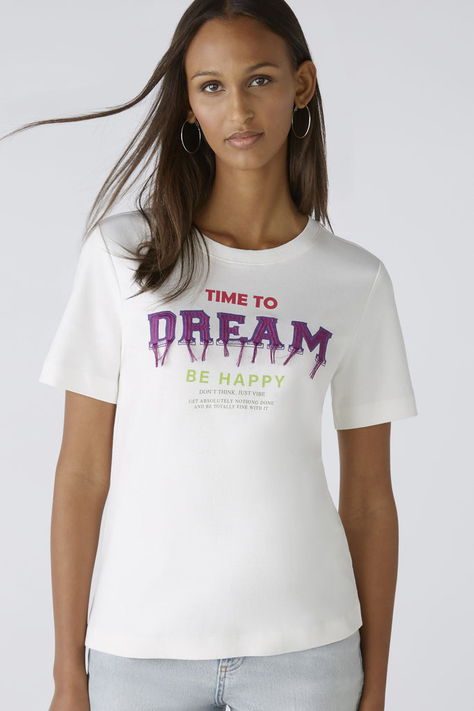 Oui Time To Dream Slogan T-shirt In White/Purple