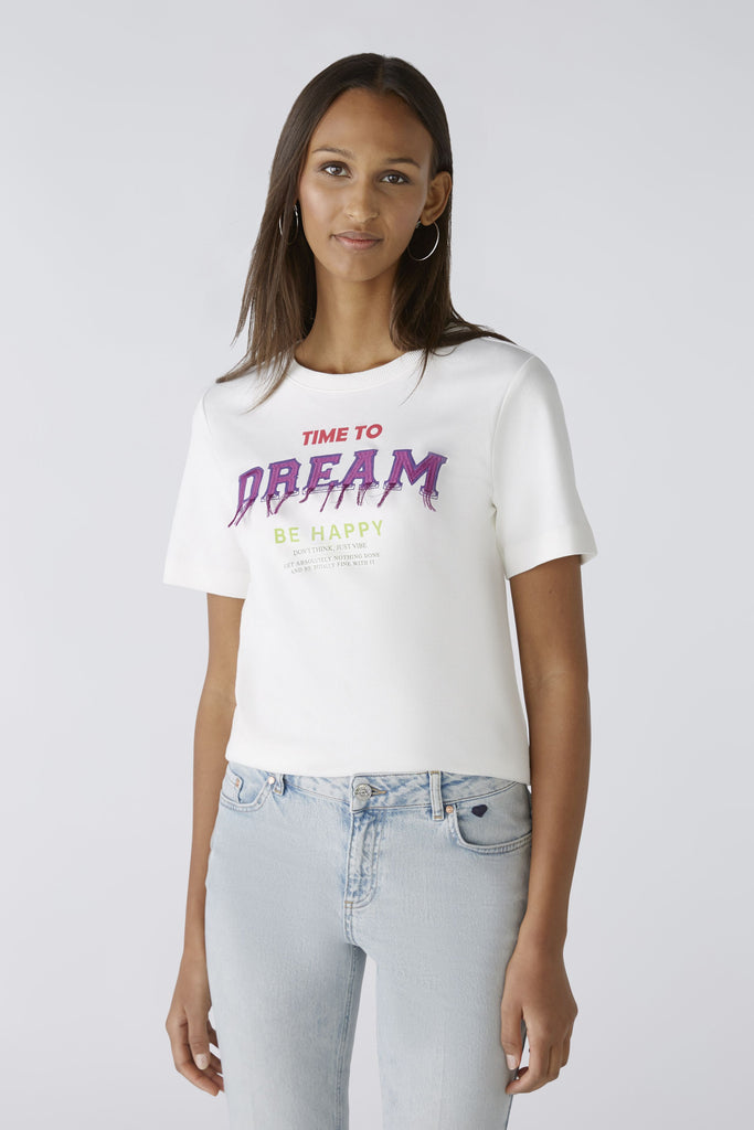Oui White Time To Dream T-shirt With Purple Slogan