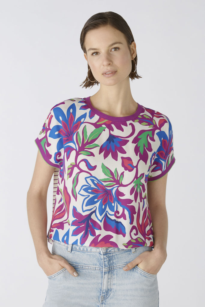Oui Purple Flower Patch Print T-shirt